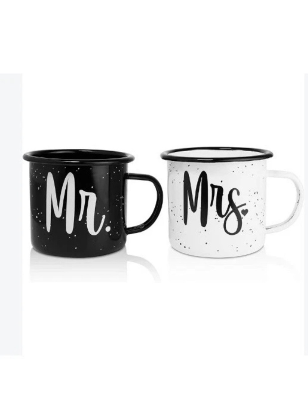 Mr & Mrs Retro Speckled Farmhouse Enamel Camping Set Coffee Mugs Wedding Shower
